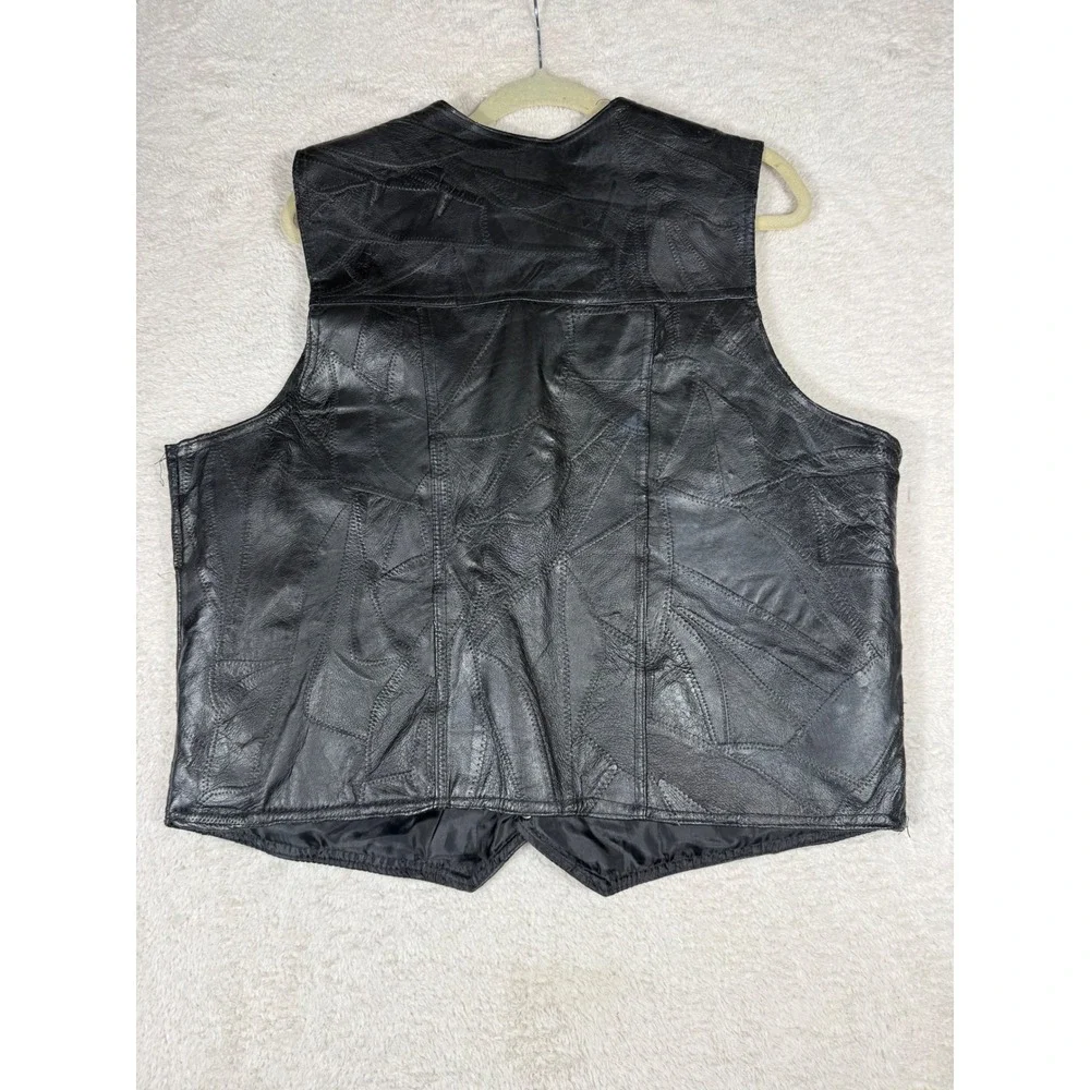 South Territory Patchwork Leather Vest Mens XL Black Good Biker Moto Rocker Vtg